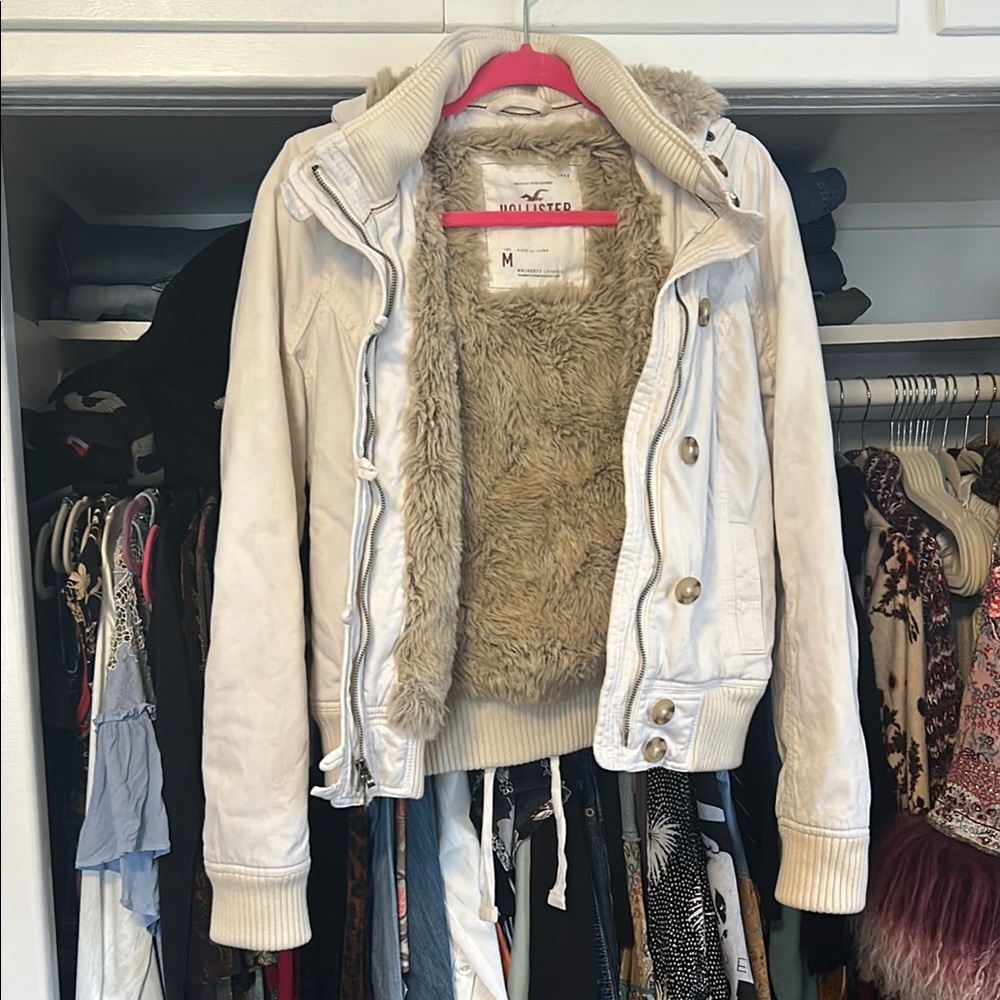 Hollister Cream Teddy Jacket with Sherpa Lining